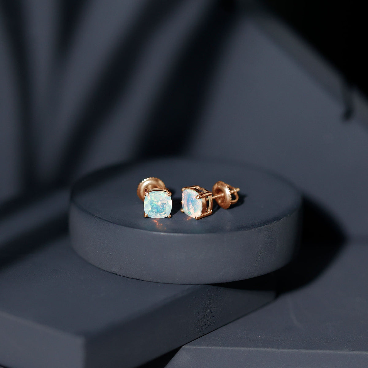 Natural Certified Cushion Cut Ethiopian Opal Stud Earrings For Women