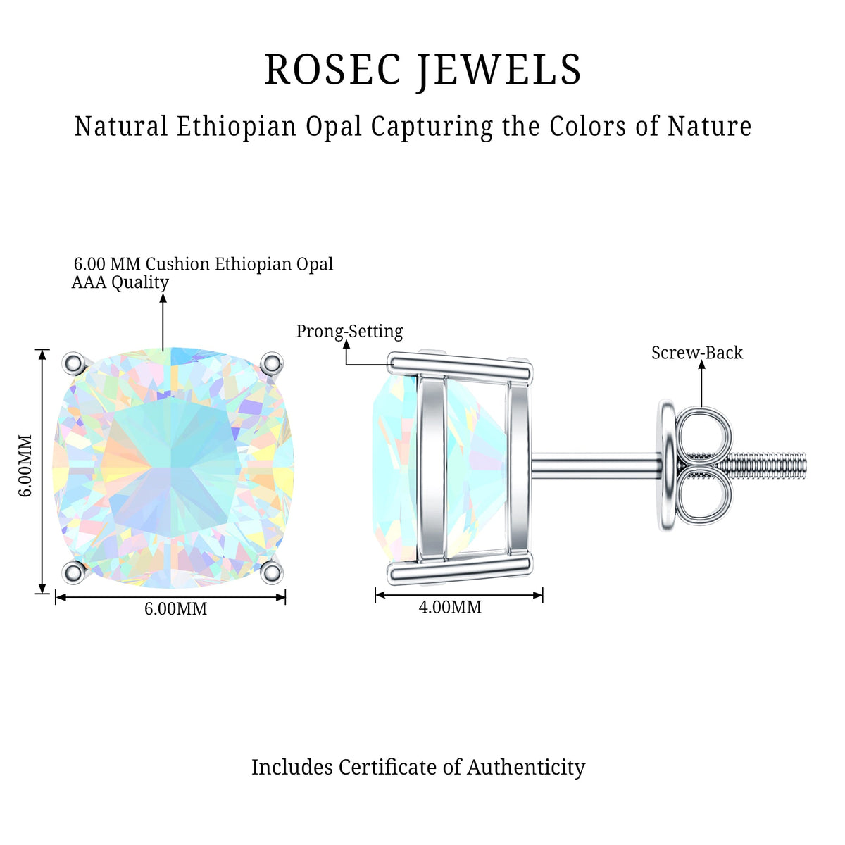 Natural Certified Cushion Cut Ethiopian Opal Stud Earrings For Women