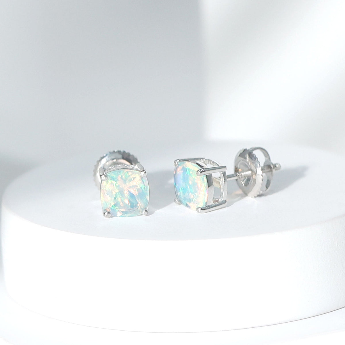 Natural Certified Cushion Cut Ethiopian Opal Stud Earrings For Women