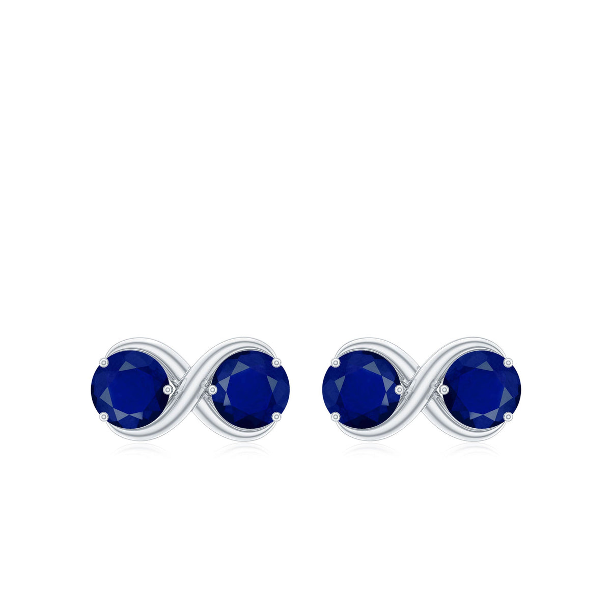 Simple Blue Sapphire Two Stone Infinity Stud Earrings