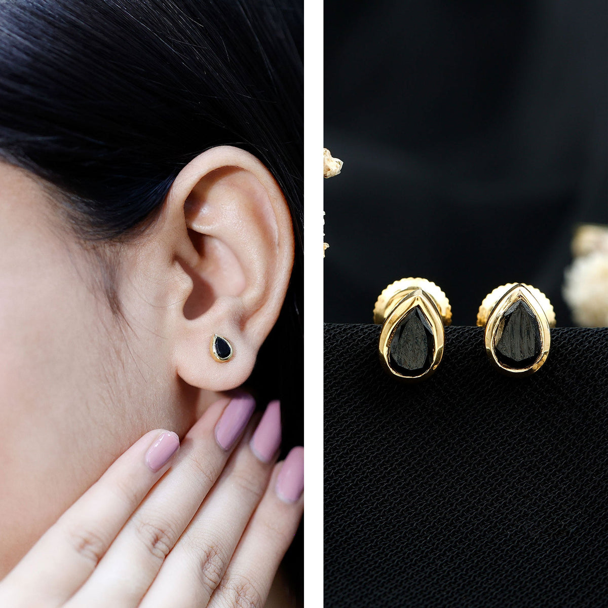 Pear Shaped 1.5 Carat Lab Grown Black Diamond Stud Earrings for Women