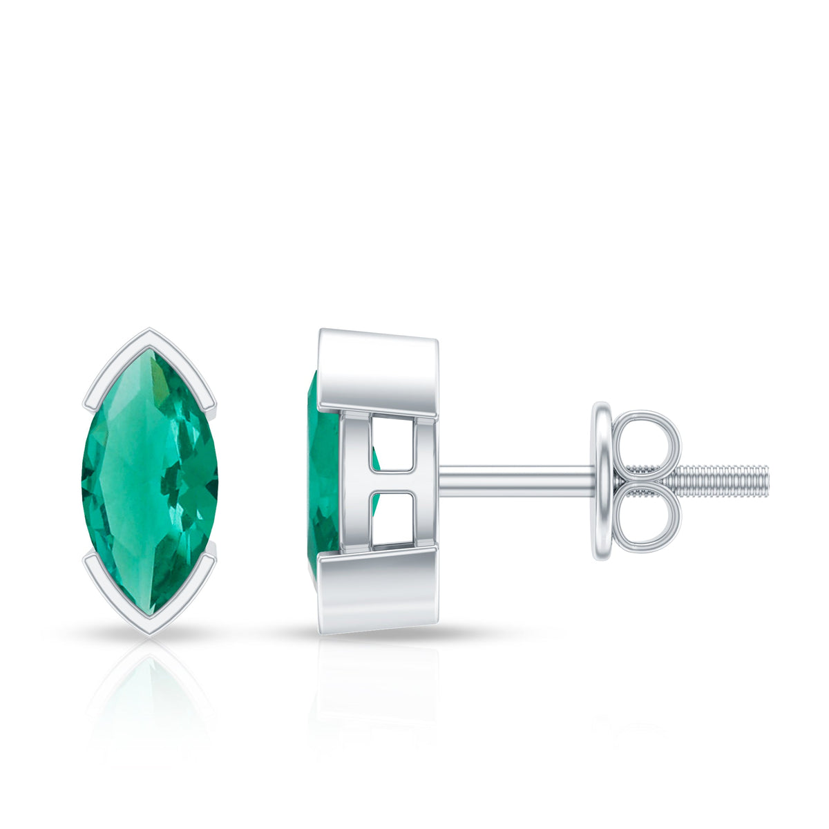 1 CT Marquise Cut Lab Grown Emerald Solitaire Stud Earrings