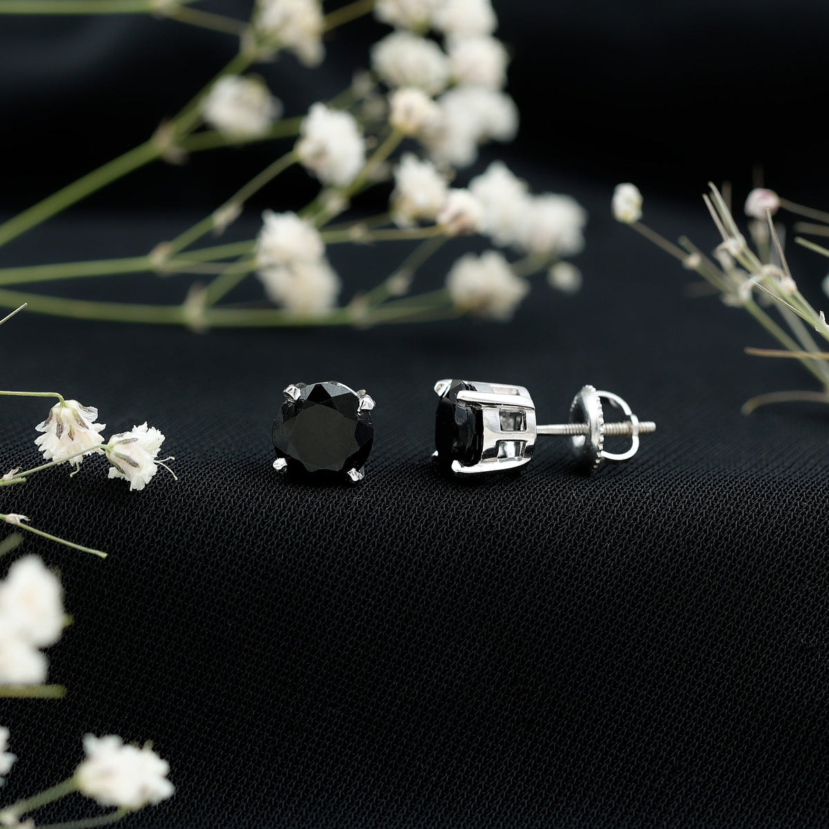 Round Cut Black Onyx Solitaire Stud Earrings