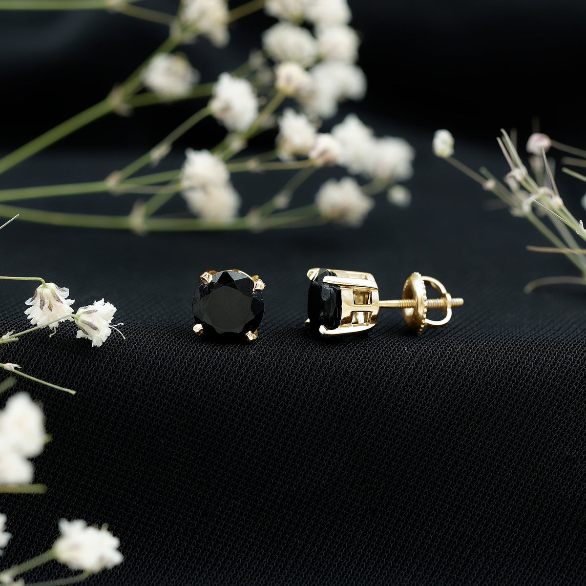 Round Cut Black Onyx Solitaire Stud Earrings
