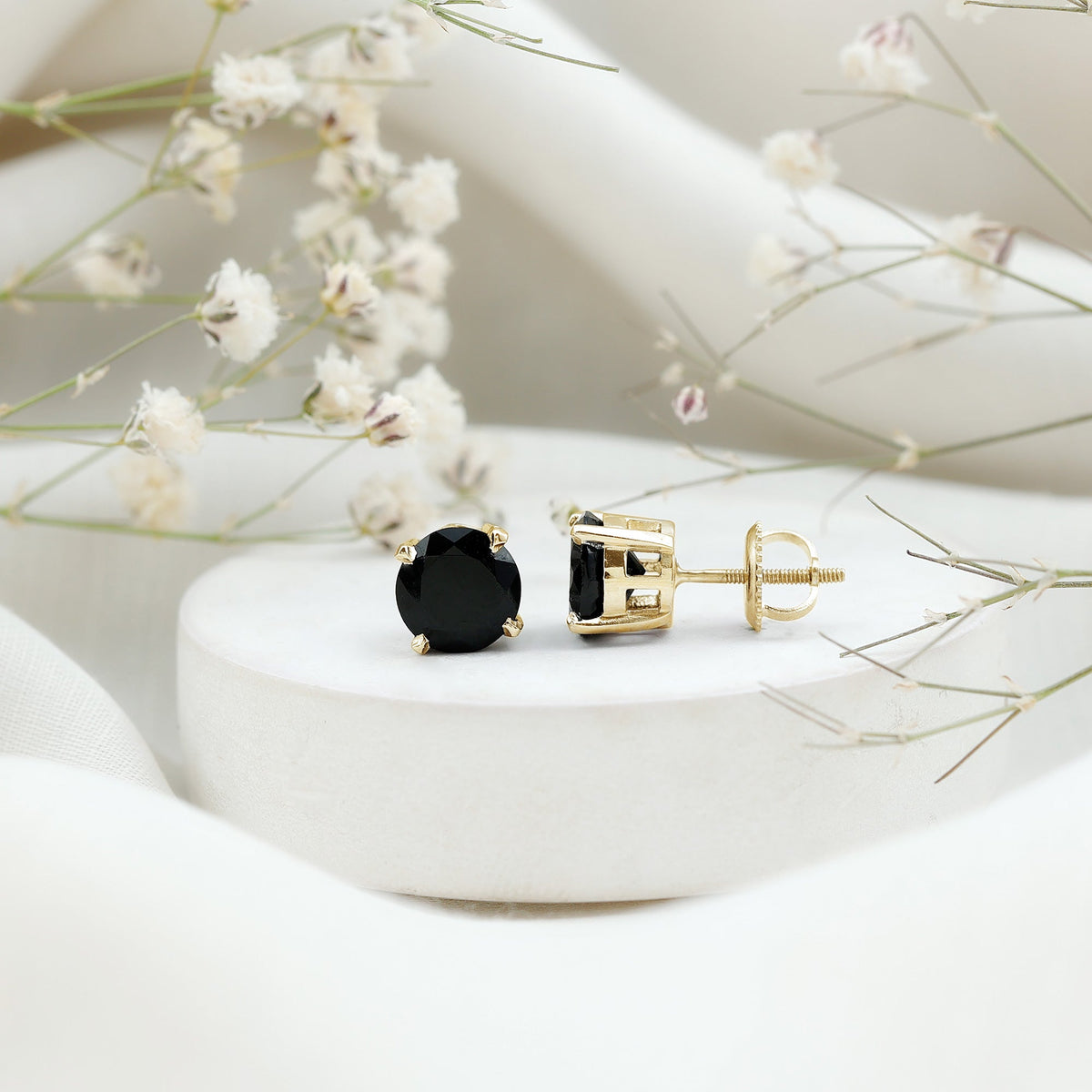 Round Cut Black Onyx Solitaire Stud Earrings