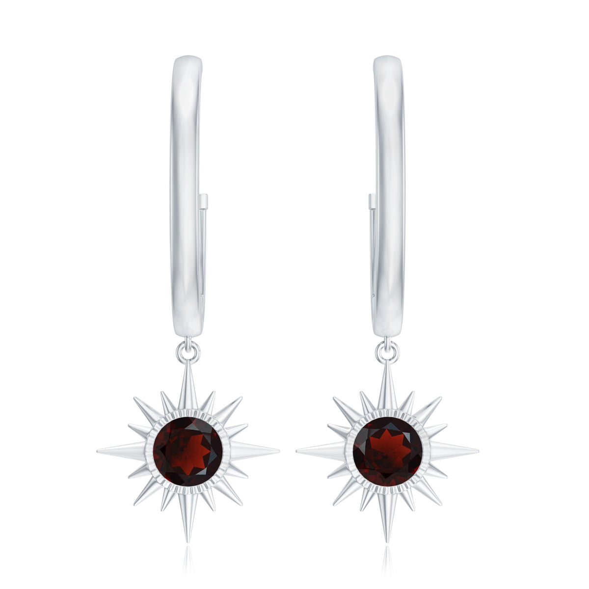 Real Garnet Sunburst Drop Hoop Earring for Women