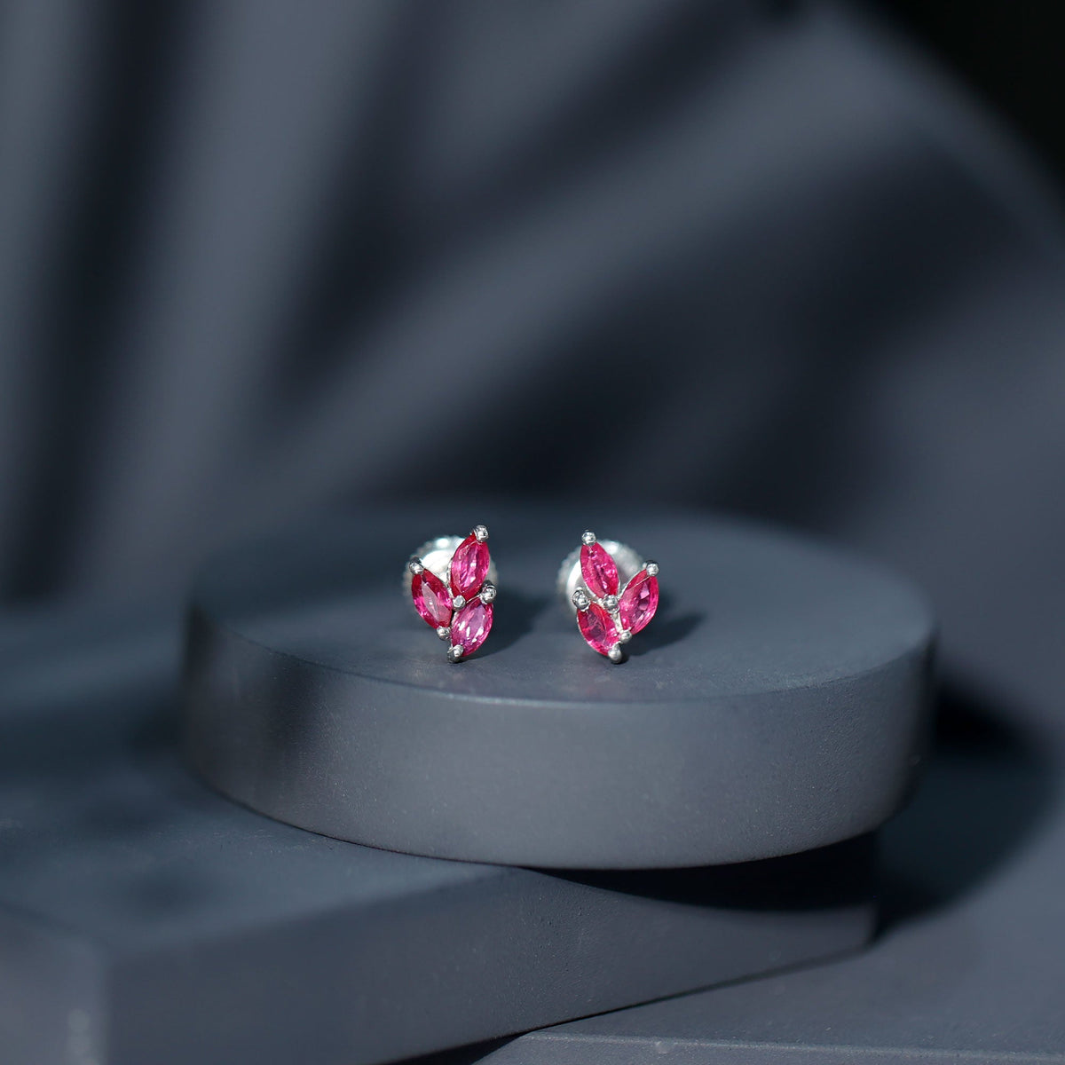 Certified Marquise Shape Ruby Leaf Stud Earrings for Women