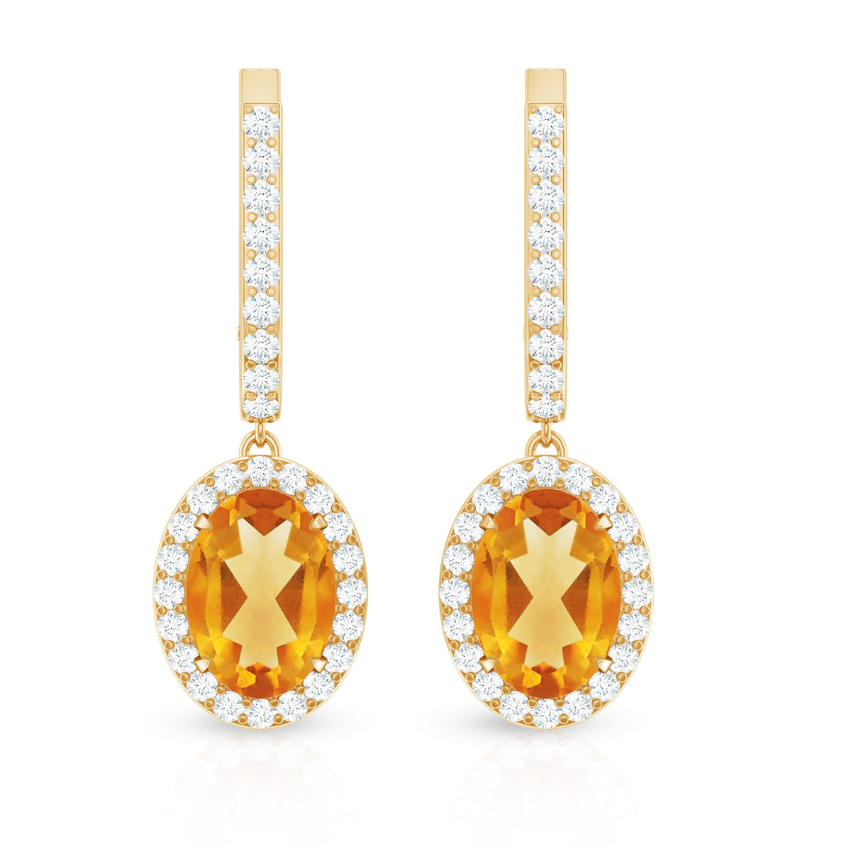 Genuine 2.2 Carat Oval Citrine Drop Earrings with Latch Back