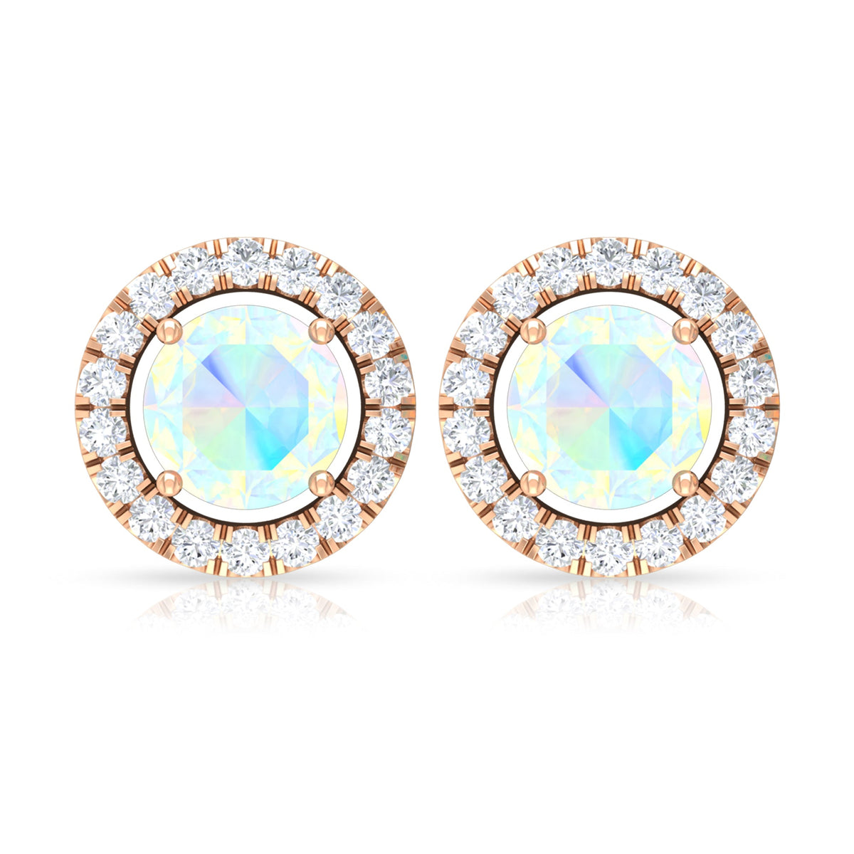 Round Ethiopian Opal and Diamond Halo Stud Earrings