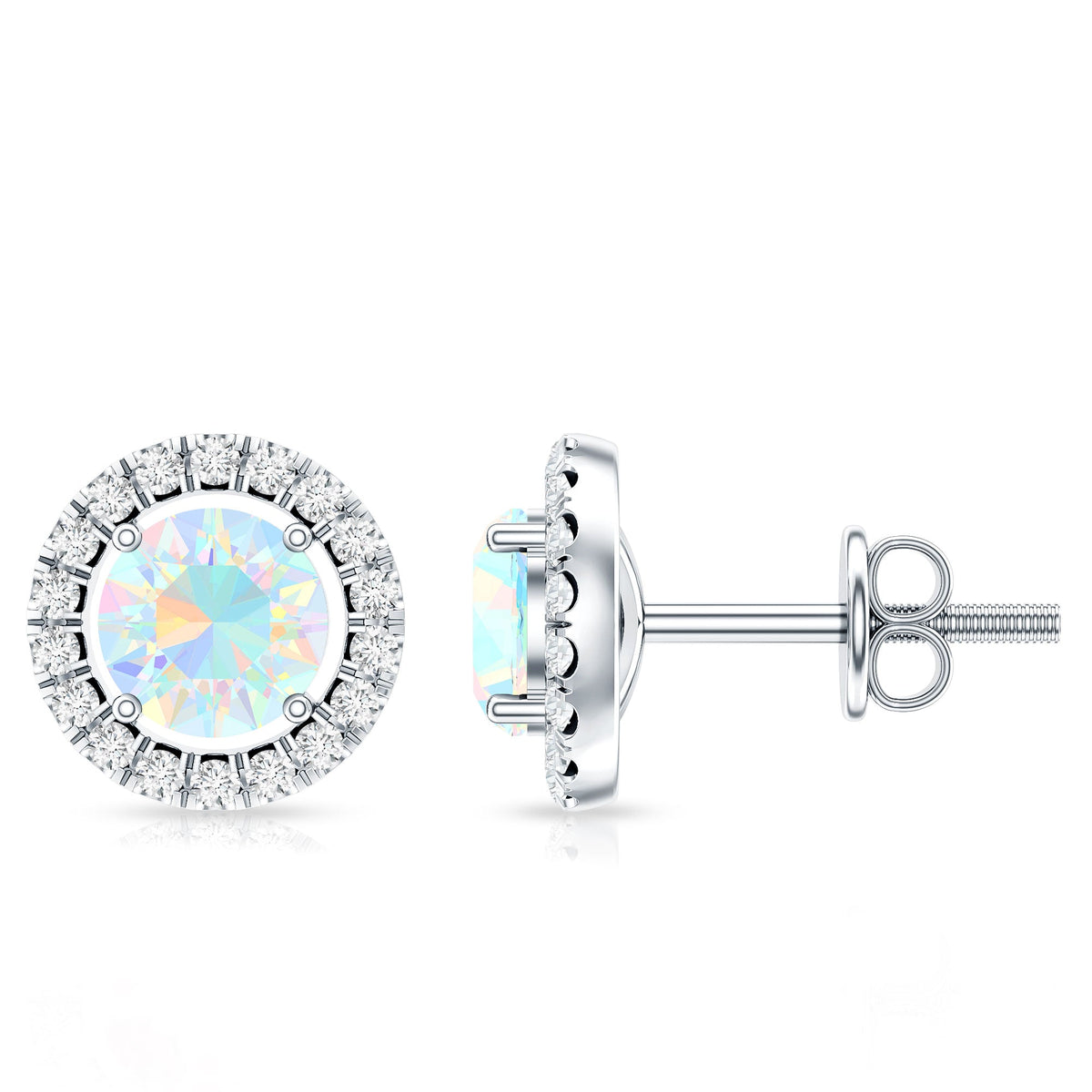 Round Ethiopian Opal and Diamond Halo Stud Earrings