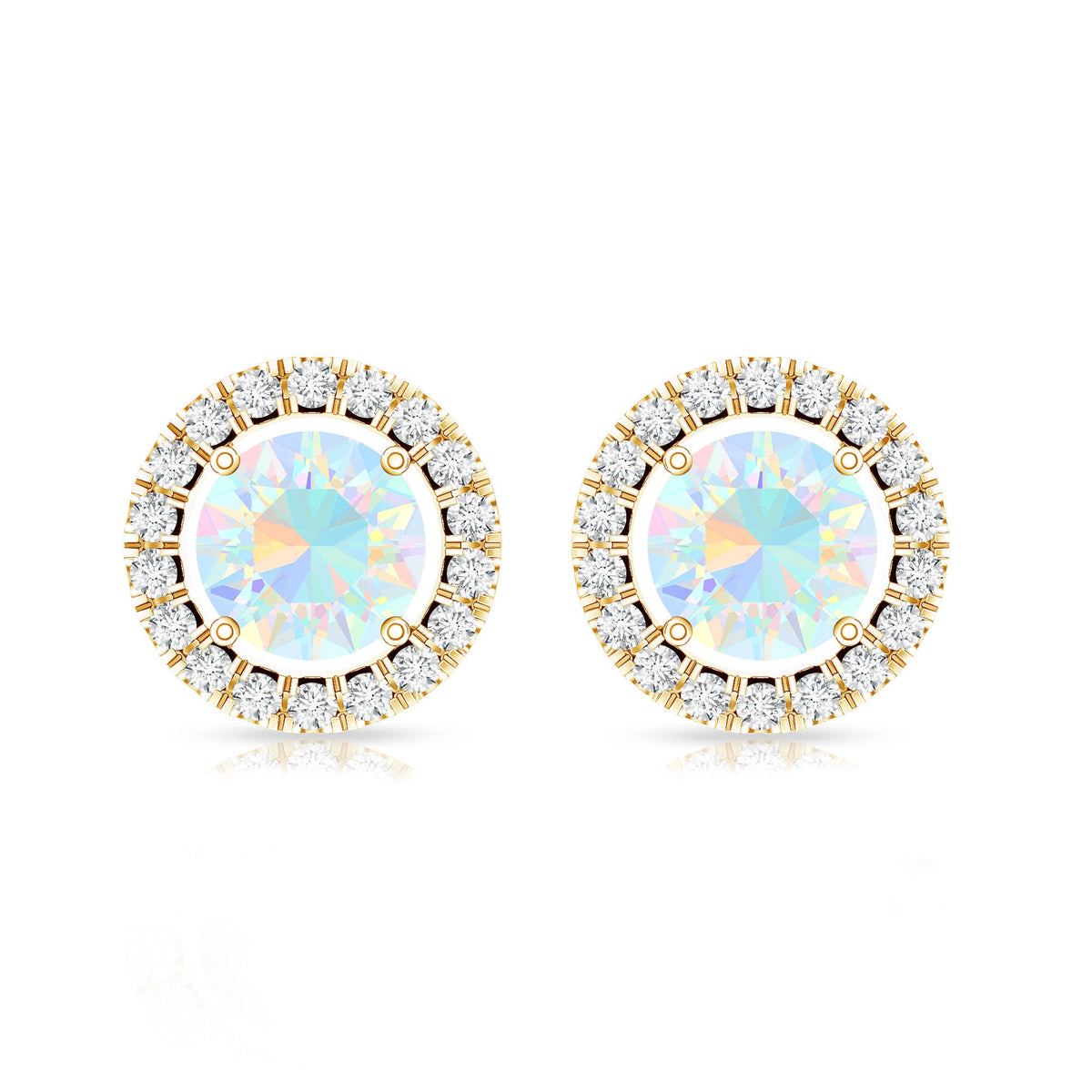 Round Ethiopian Opal and Diamond Halo Stud Earrings