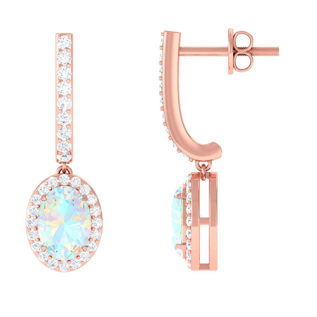 Natural Ethiopian Opal Hoop Drop Earrings with Diamond