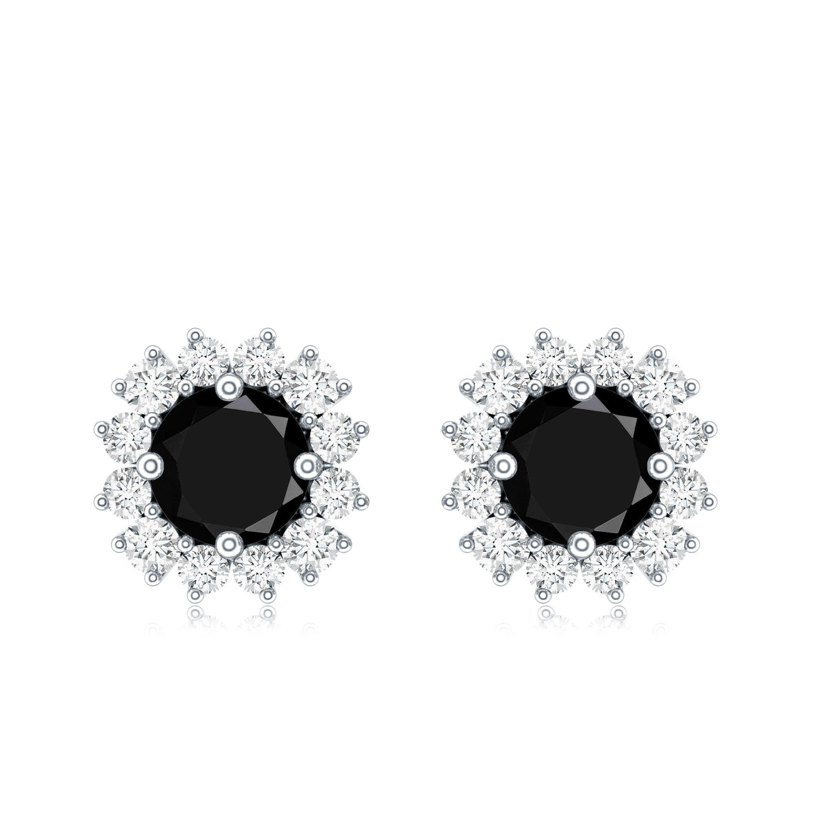 Natural Black Spinel Diamond Stud Earrings with Screw Back