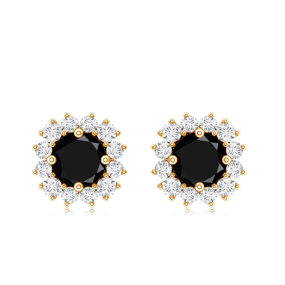 Natural Black Spinel Diamond Stud Earrings with Screw Back