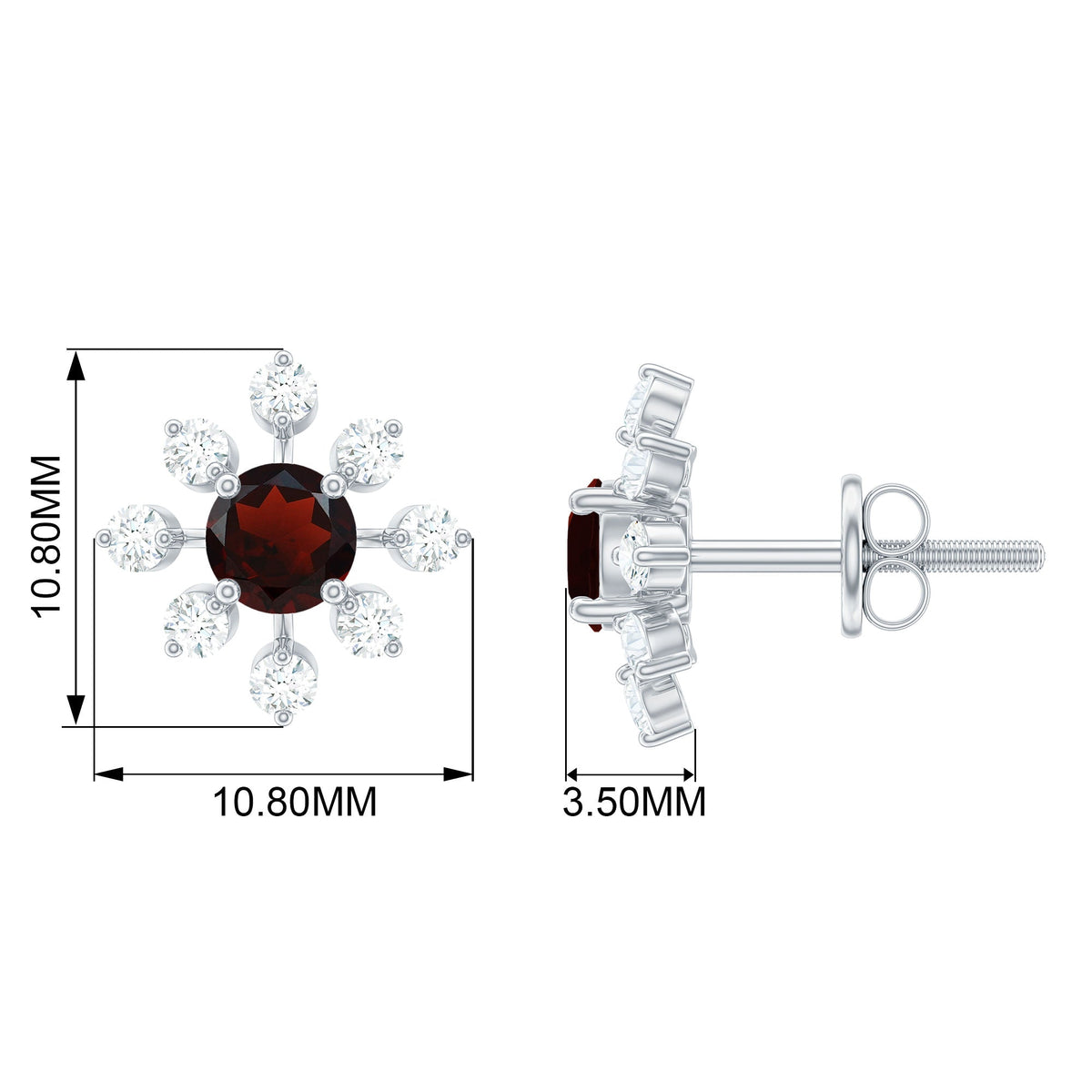 Natural Garnet and Diamond Flower Stud Earrings