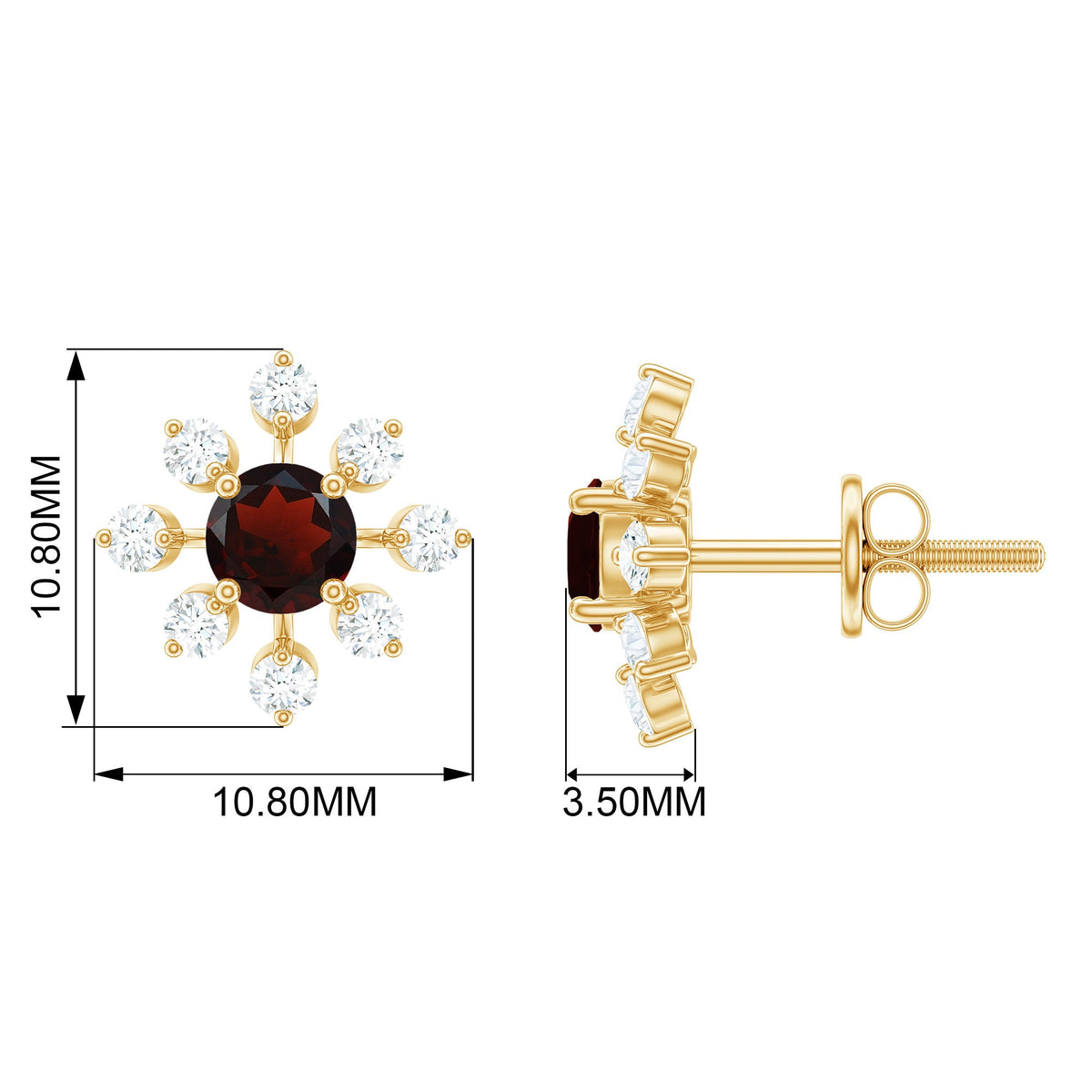 Natural Garnet and Diamond Flower Stud Earrings