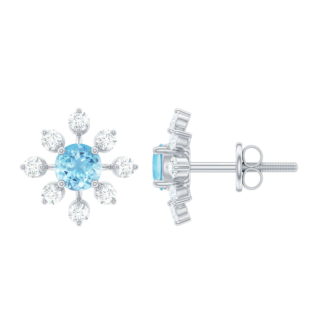 Certified Real Aquamarine Snowflake Earrings with Diamond