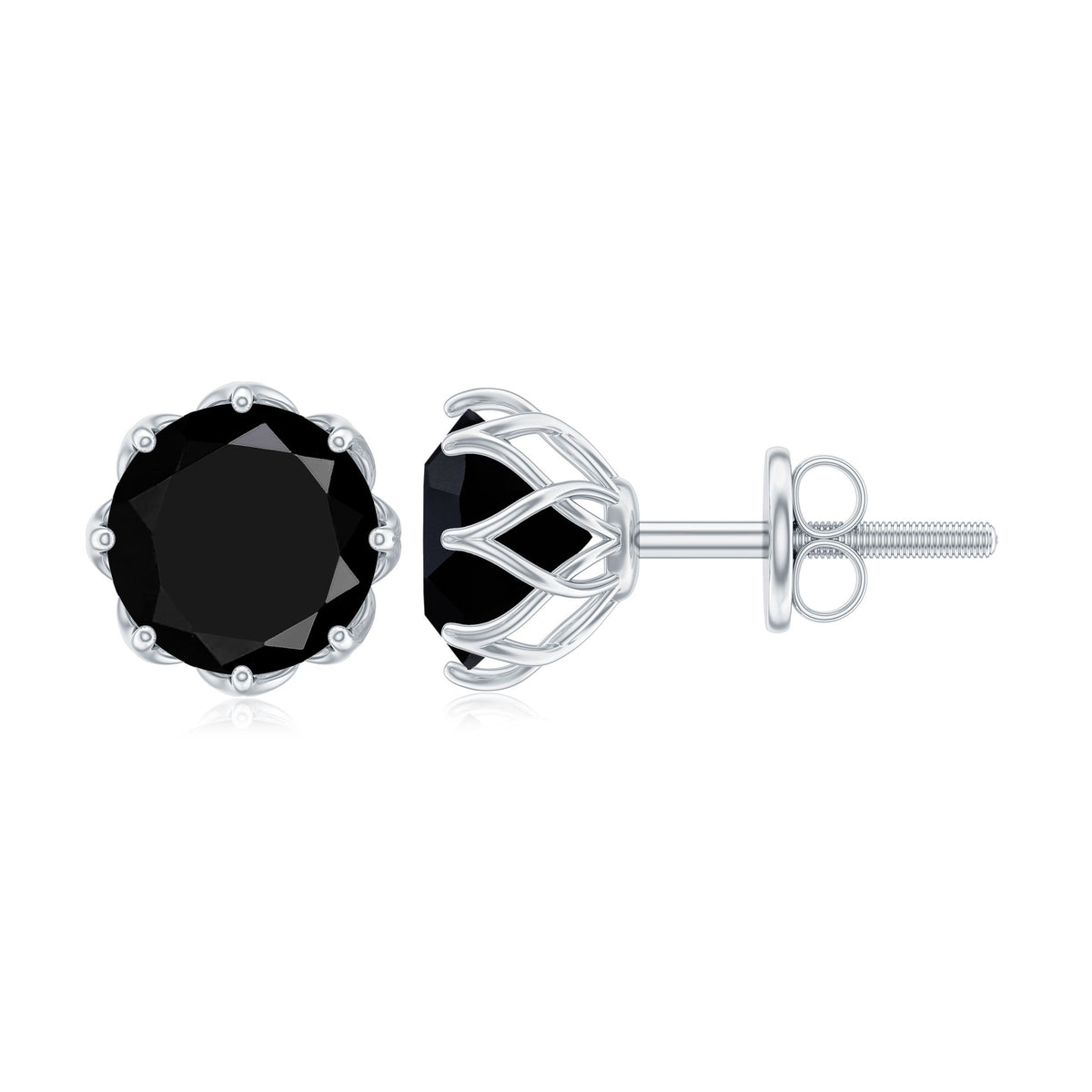 Natural 2.4 Carat Black Onyx Earrings with Screw Back