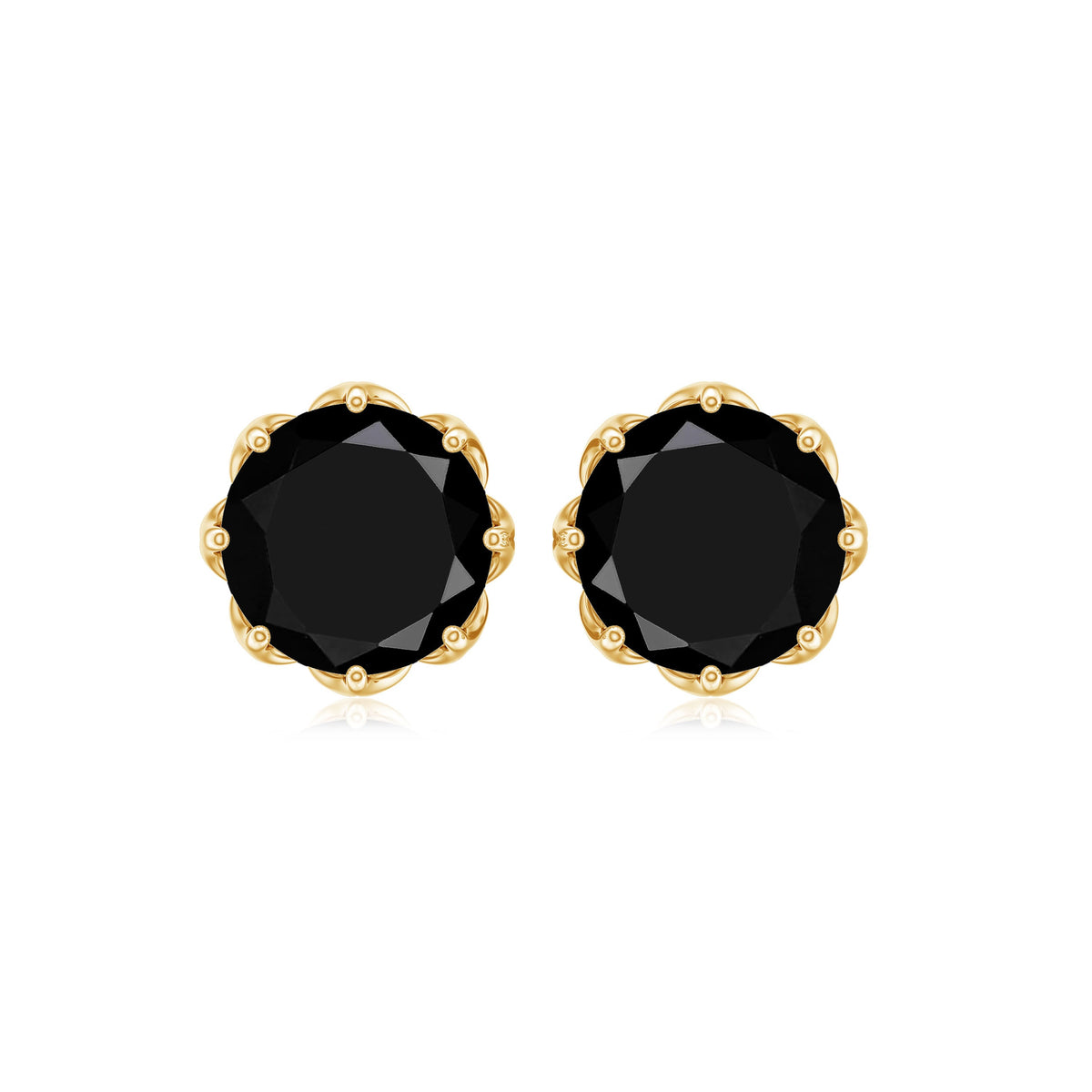Genuine 3 Carat Black Spinel Stud Earrings with Screw Back
