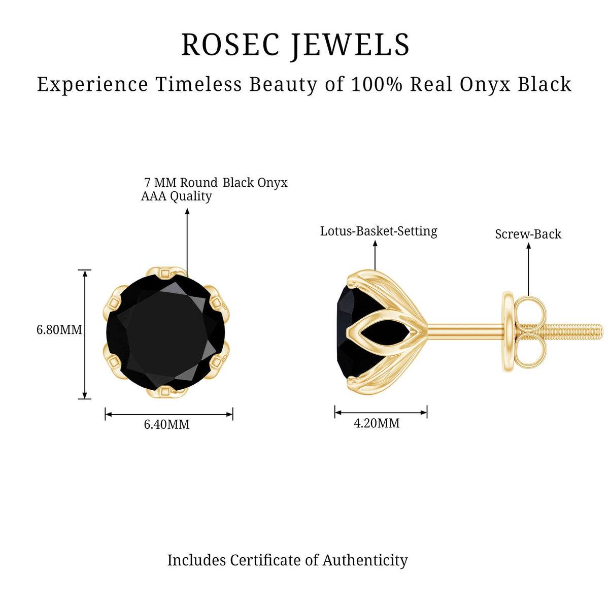 2.4 Carat Round Cut Black Onyx Solitaire Stud Earrings