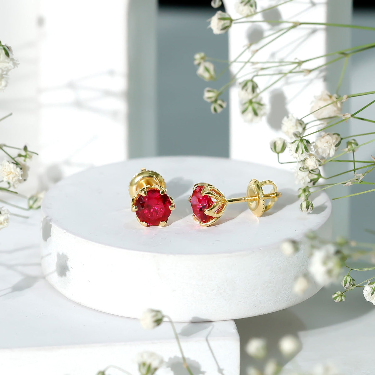 2.7 Carat Round Cut Lab Created Ruby Stud Earrings for Women