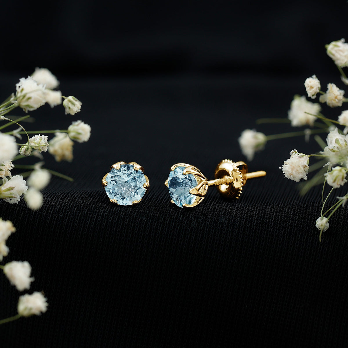 Lotus Basket Set Aquamarine Stud Earrings for Her