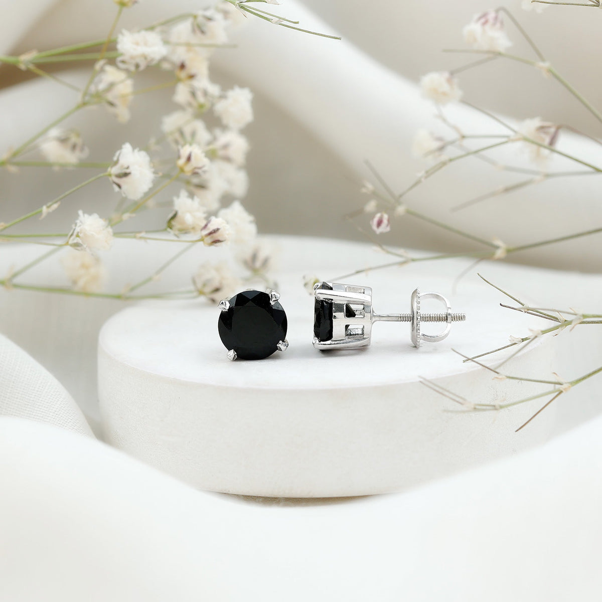 Round shape Lab Grown Black Diamond Solitaire Stud Earrings
