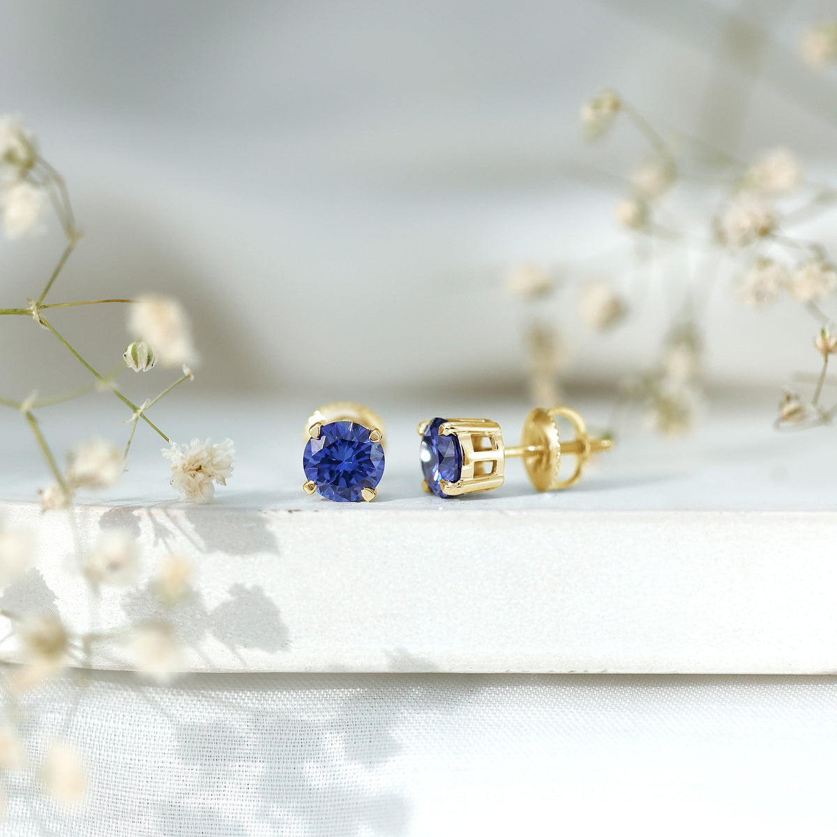 Certified Lab Created Blue Sapphire Stud Earrings in Claw Setting