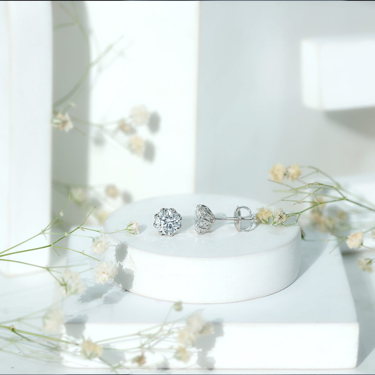 Brilliant Cut 1.90 Carat Moissanite Stud Earrings in Decorative Setting
