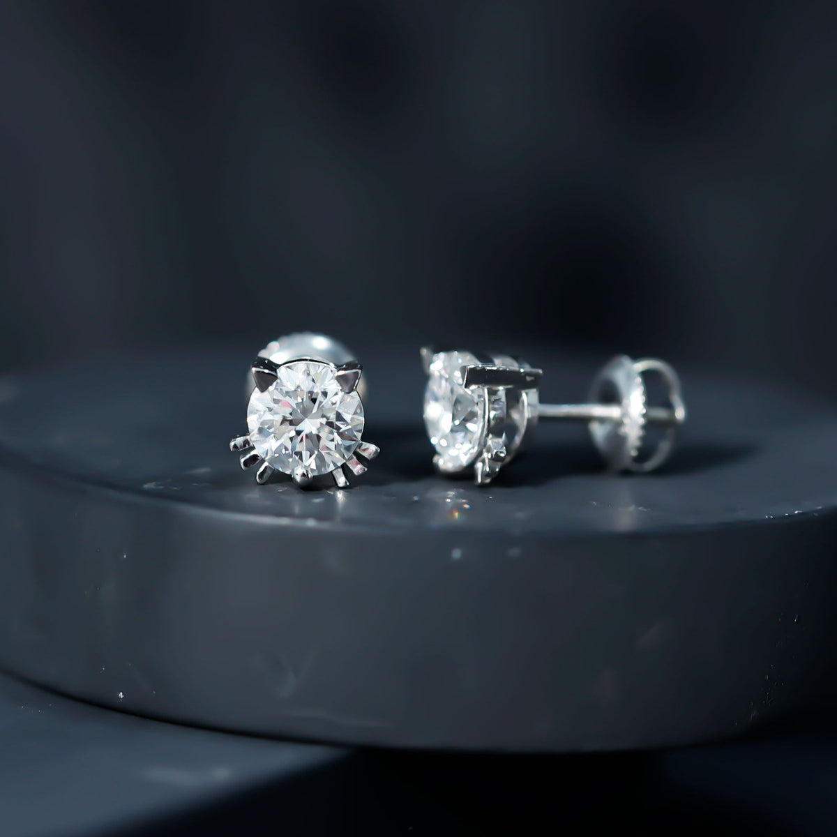 Dainty Round Shape Moissanite Cat Stud Earrings