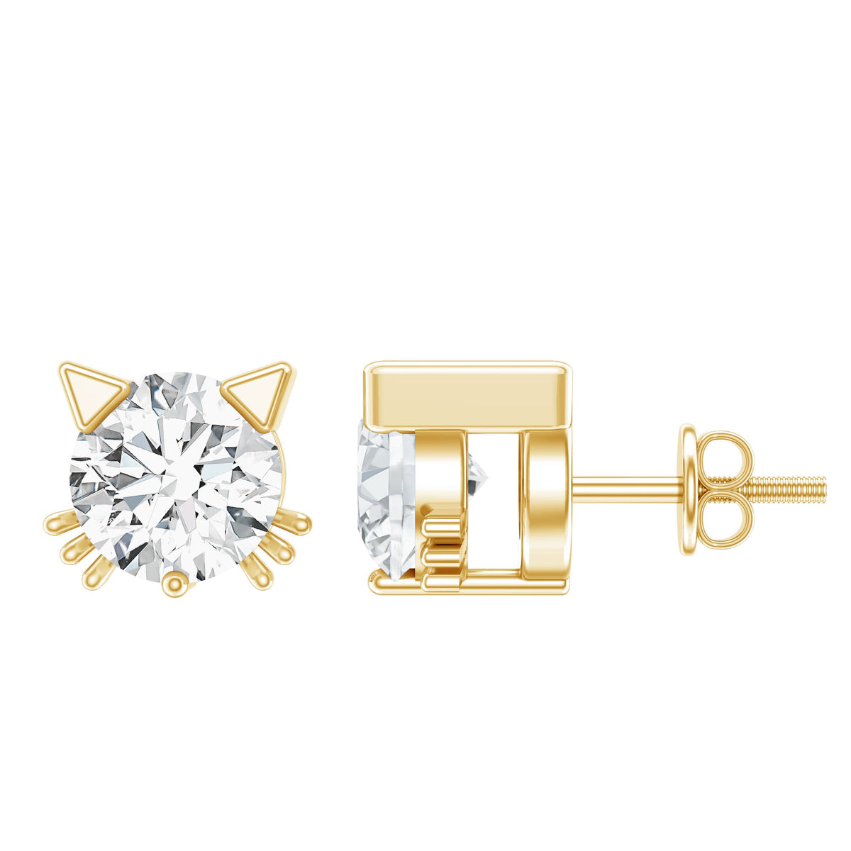 Dainty Round Shape Moissanite Cat Stud Earrings