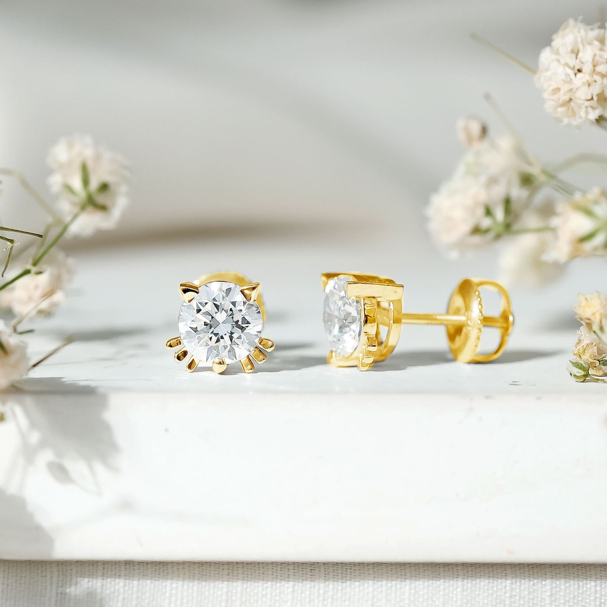 Dainty Round Shape Moissanite Cat Stud Earrings