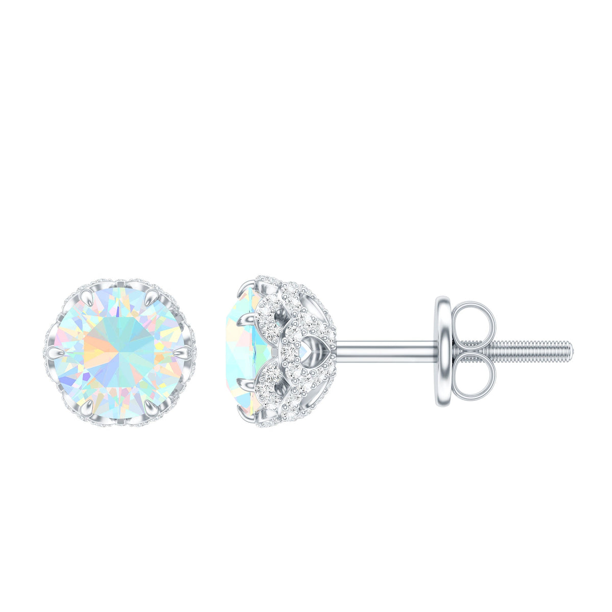 Designer Ethiopian Opal Stud Earrings with Diamond