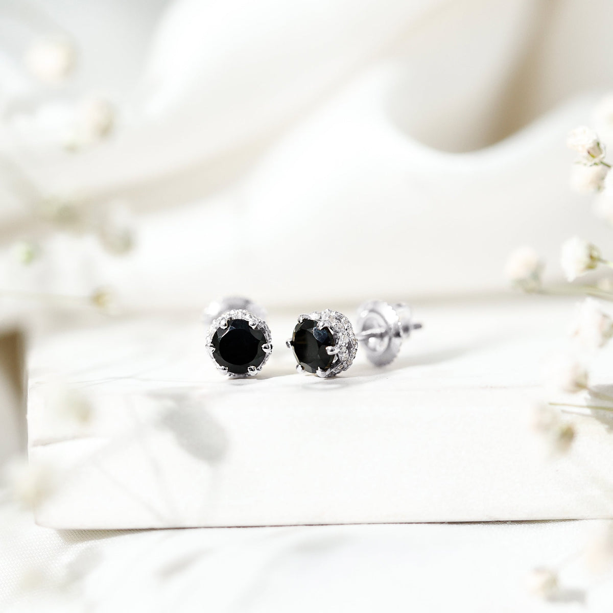 Lab Created Black Diamond Stud Earrings with White Diamonds