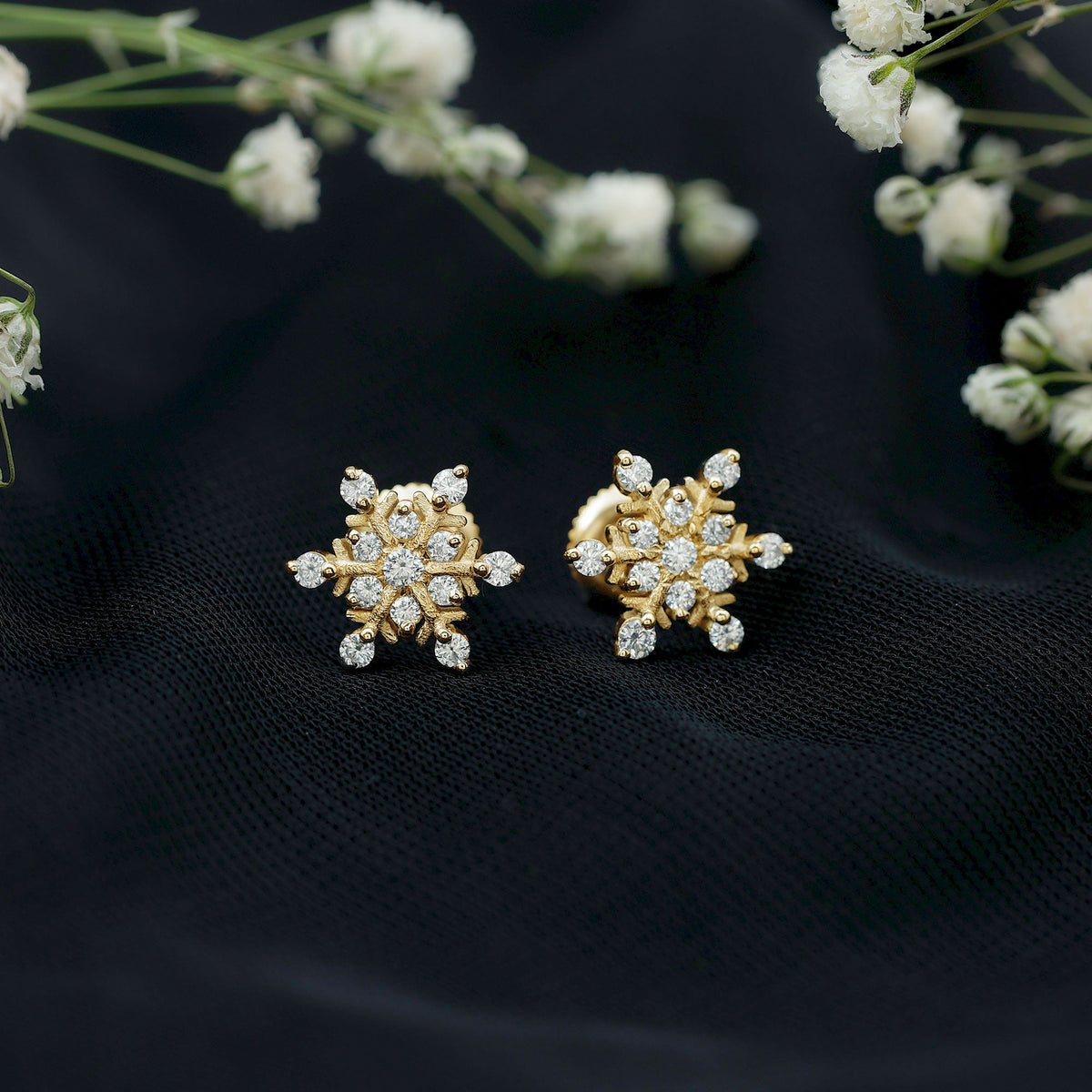 Lab Created Diamond Snowflake Stud Earrings With Screw Back