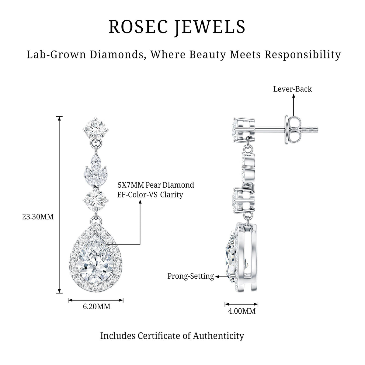 Certified Lab Grown Diamond Dangling Earrings