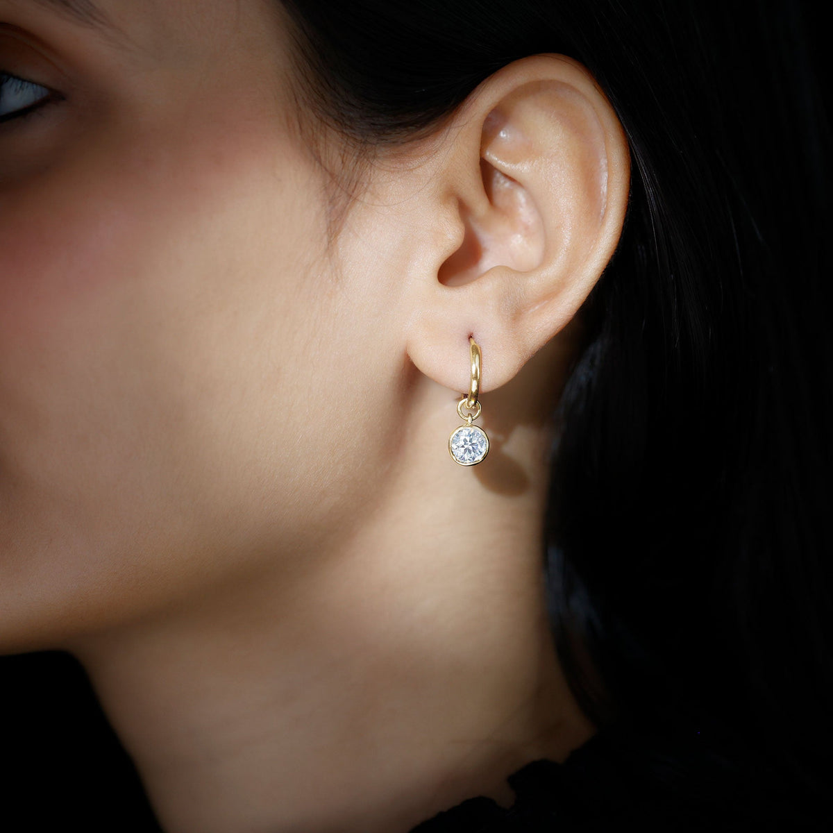 Bezel Set Lab Grown Diamond Drop Earrings for Women