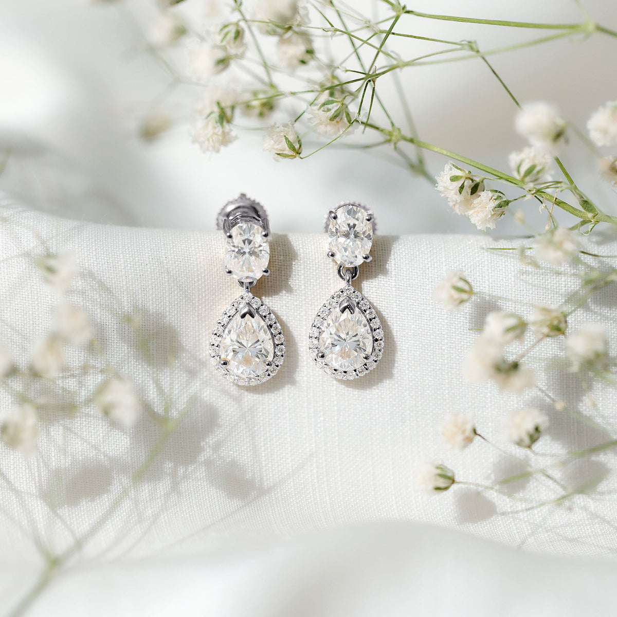 Dangling Lab Grown Diamond Bridal Earrings