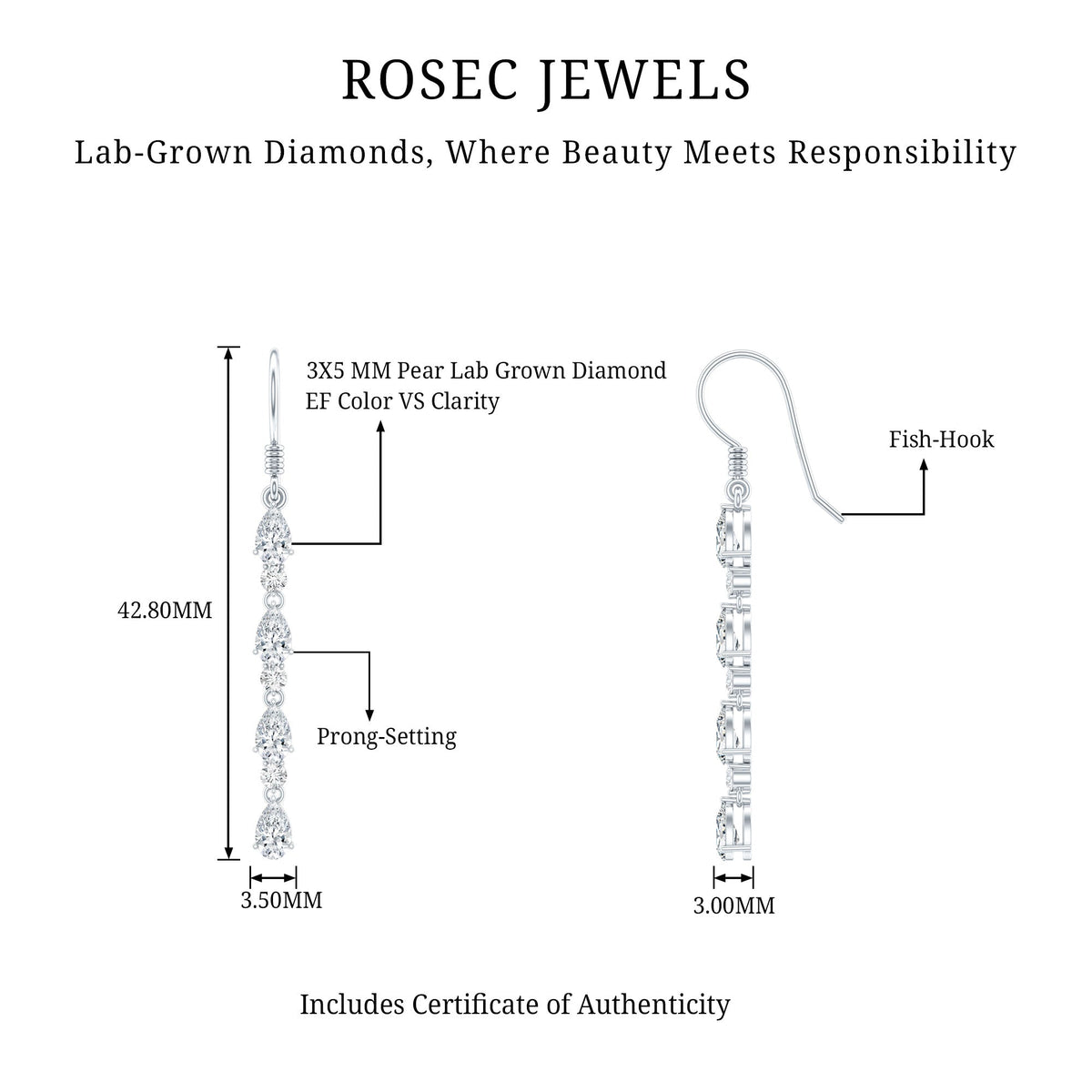 Lab Grown Diamond Long Dangling Earrings