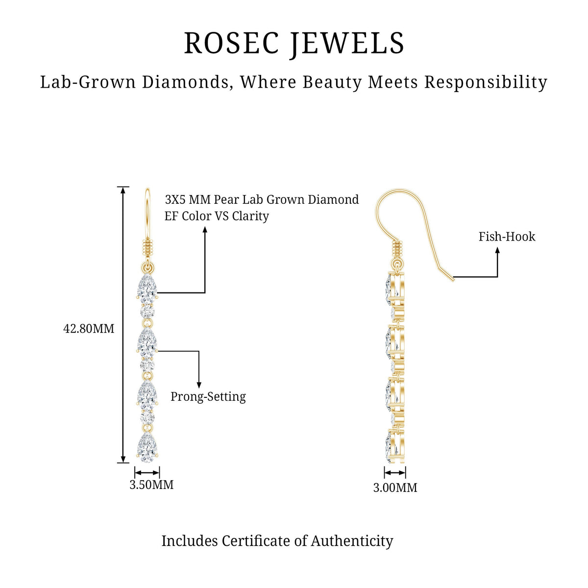 Lab Grown Diamond Long Dangling Earrings