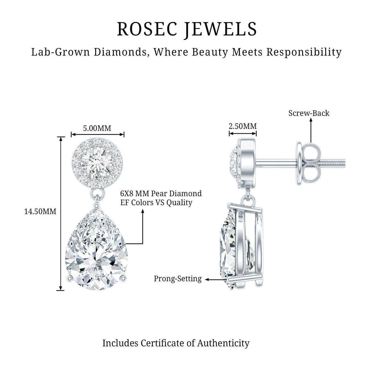 Certified Lab Grown Diamond Dangling Bridal Earrings