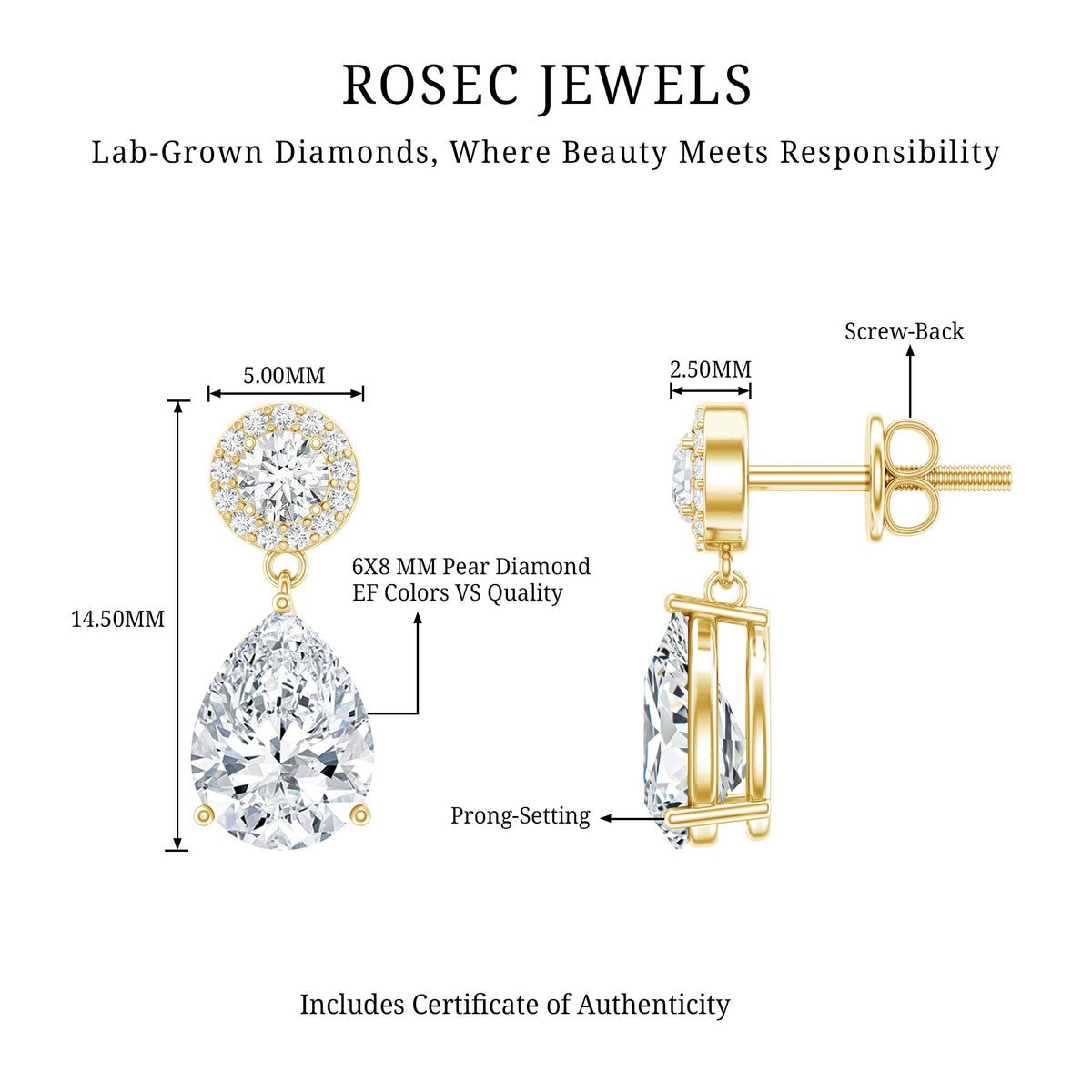 Certified Lab Grown Diamond Dangling Bridal Earrings