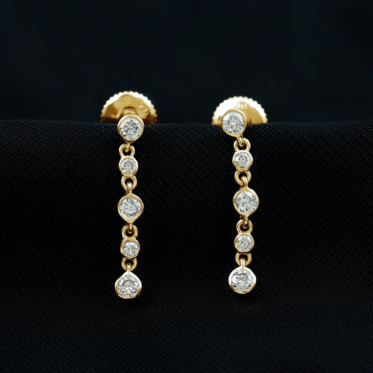 Round Cut Diamond Chain Dangle Earrings For Women