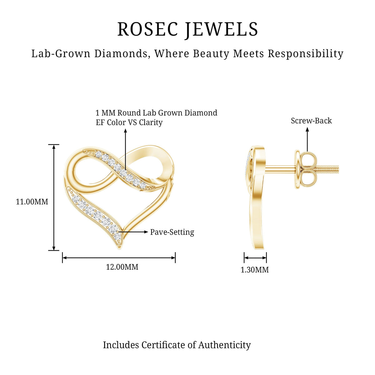 Certified Lab Created Diamond Heart Infinity Stud Earrings