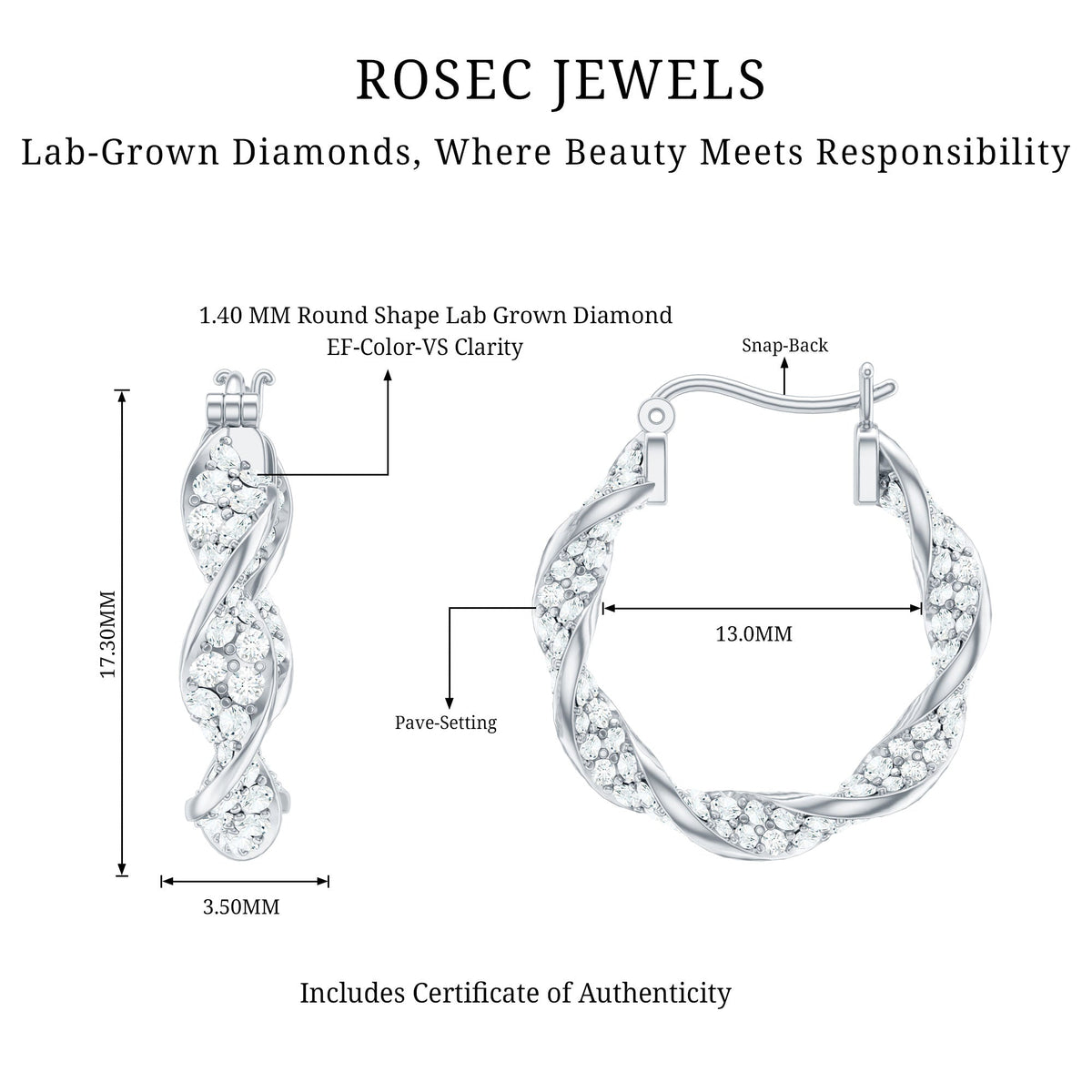 Certified Lab Grown Diamond Twisted Hoop Earrings for Women