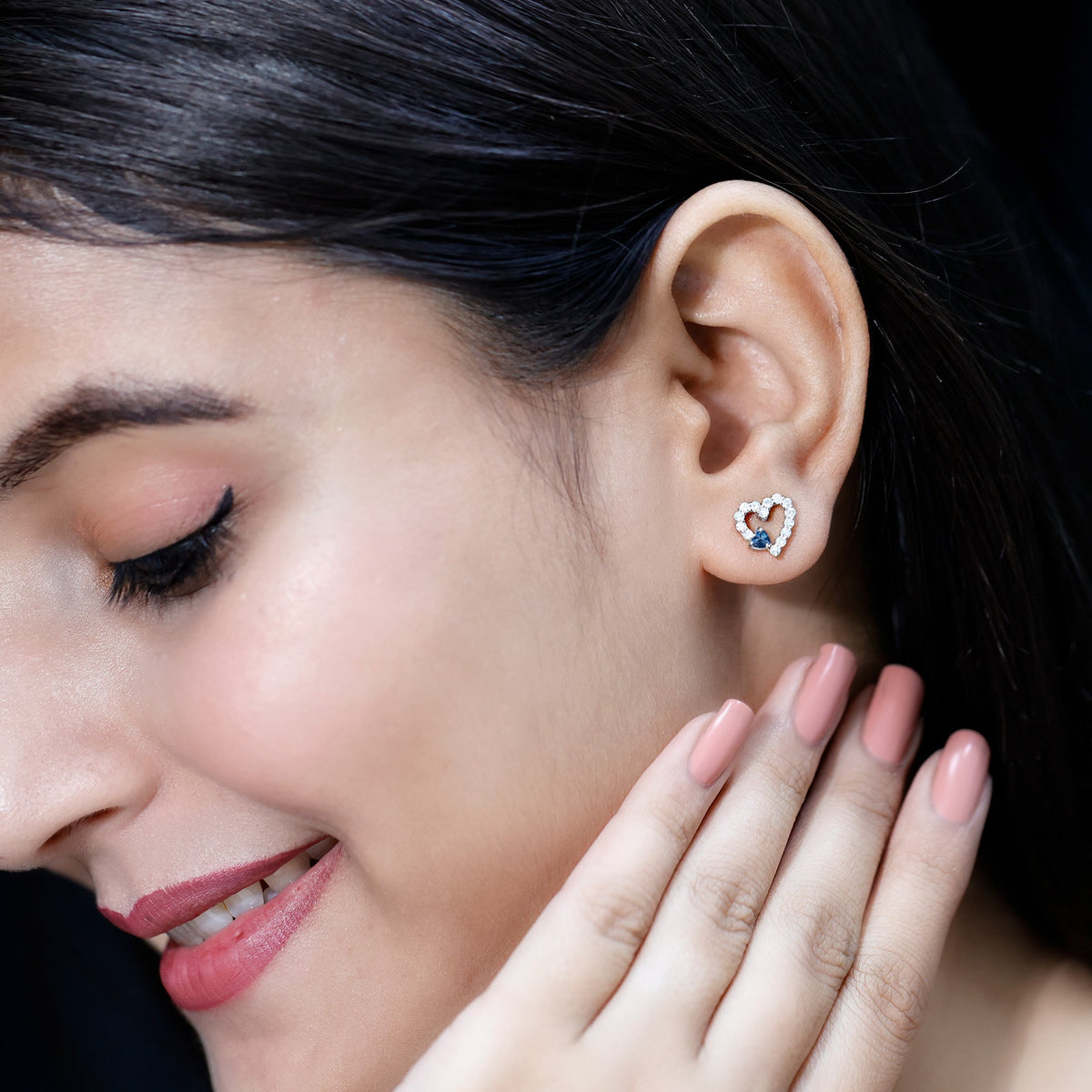 Certified London Blue Topaz and Diamond Heart Stud Earrings
