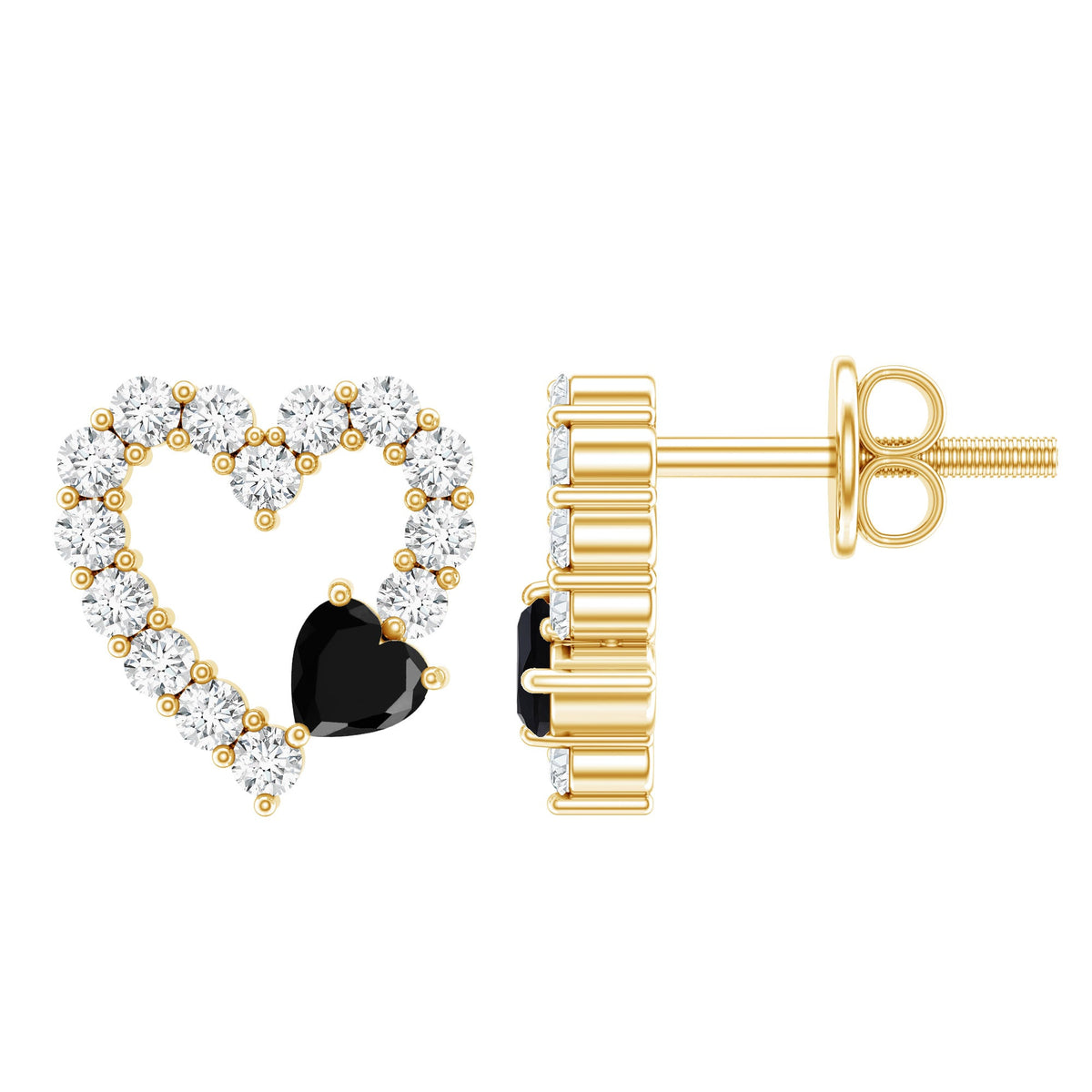 Lab Created Black and White Diamond Heart Stud Earrings in Silver