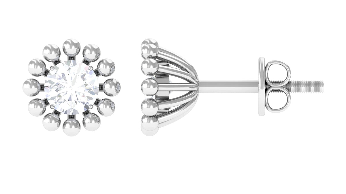 Natural Diamond Solitaire Stud Earrings with Beaded Detailing
