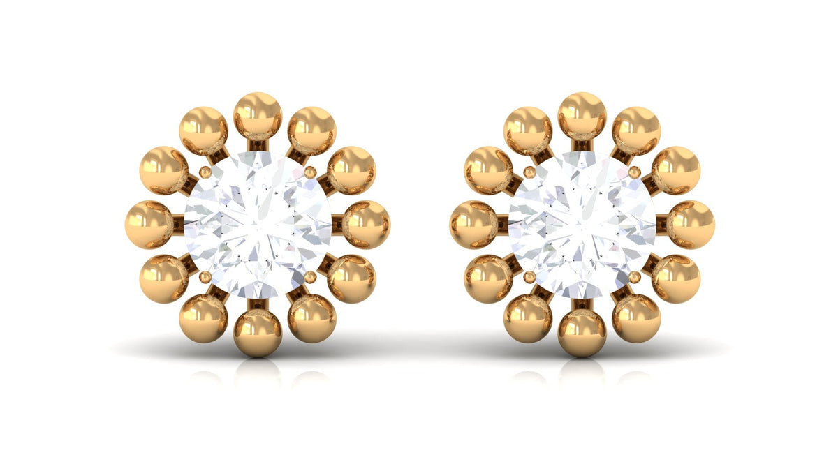 Natural Diamond Solitaire Stud Earrings with Beaded Detailing