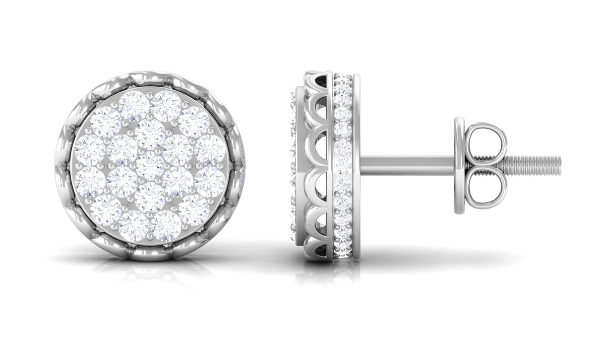 Natural Diamond Cluster Stud Earrings with Screw Back